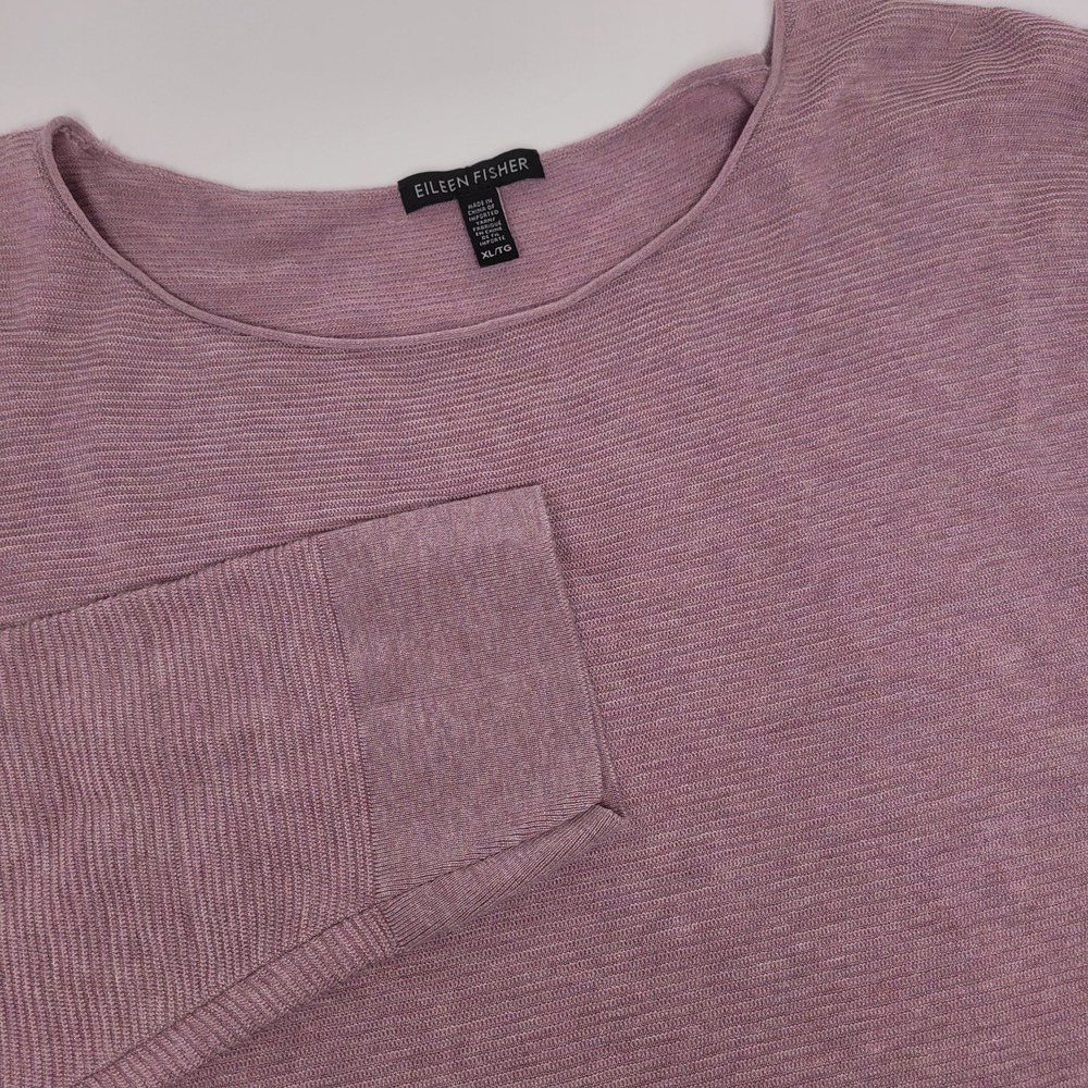 Eileen Fisher Knit Top Womens XL Purple Excellent Tencel Ribbed Scoop Neck